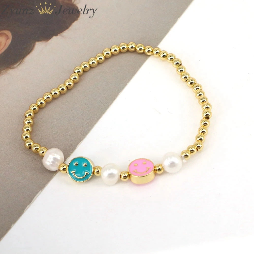 Colorful Enamel Smiley Bracelet For Women Girls Jewelry Ball Beads Bracelet