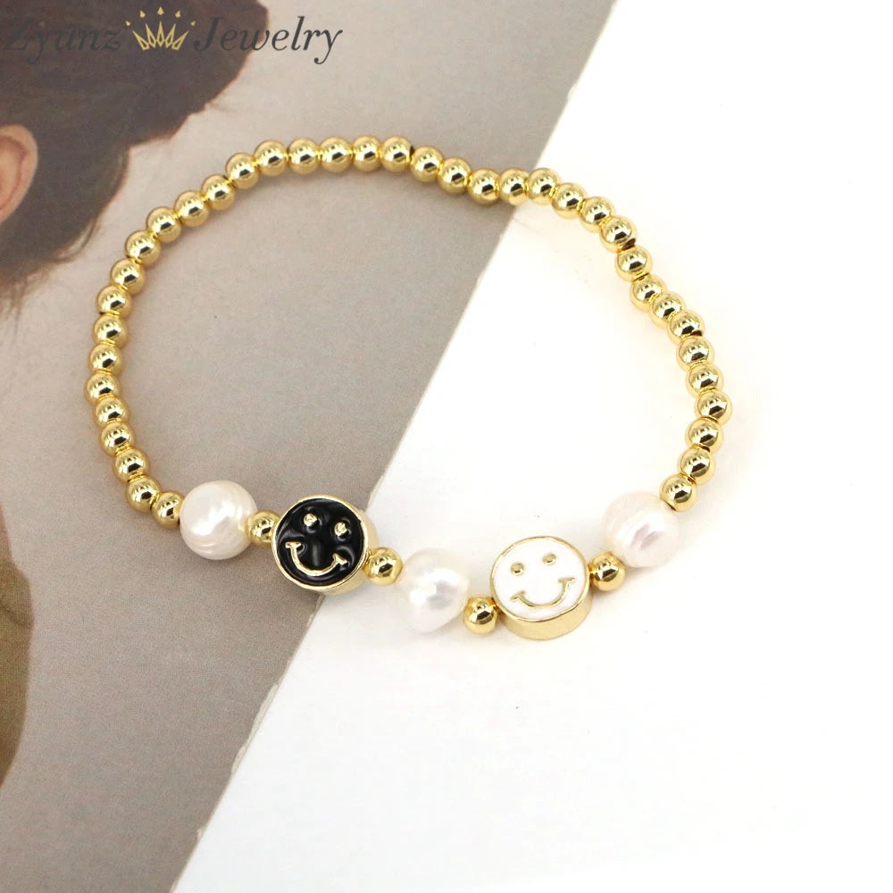 Colorful Enamel Smiley Bracelet For Women Girls Jewelry Ball Beads Bracelet
