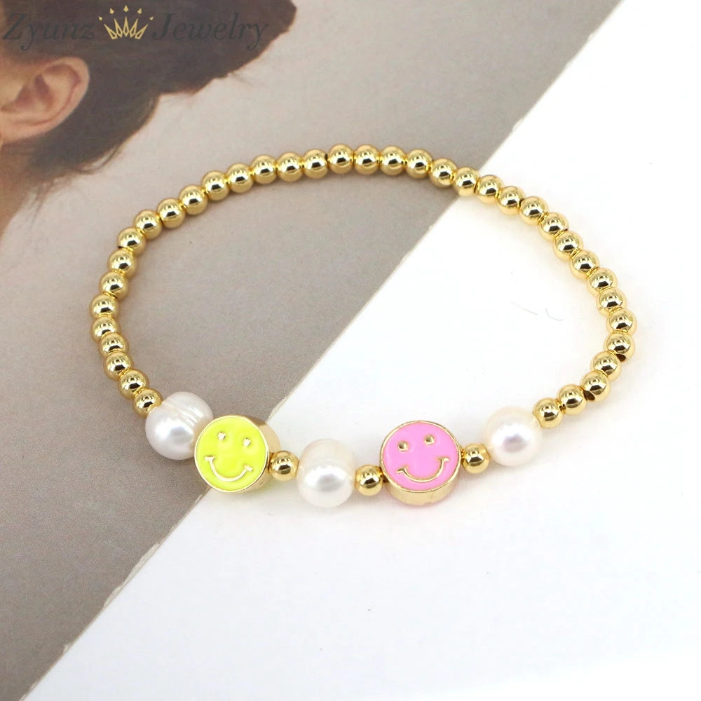 Colorful Enamel Smiley Bracelet For Women Girls Jewelry Ball Beads Bracelet