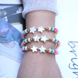 Colorful Polymer Clay Bead Bracelet with Star Shell Charm Chain Bracelets