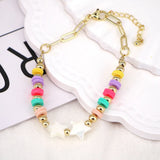 Colorful Polymer Clay Bead Bracelet with Star Shell Charm Chain Bracelets