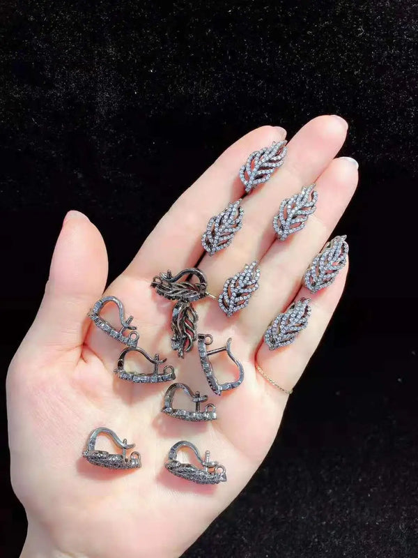 5PCS CZ Micro Pave Leaf Clasp Gold Plated DIY Jewelry Findings