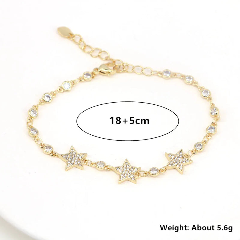 5PCS Heart Star CZ Zircon Bracelets Bangles Women Jewelry Dainty Bracelet
