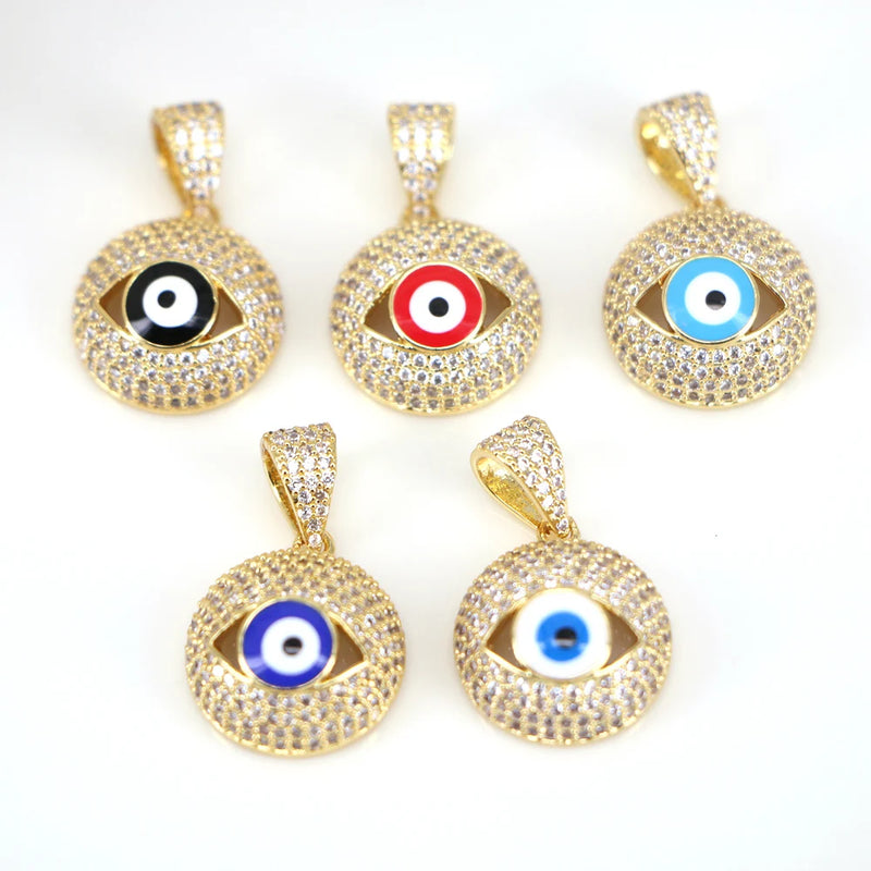 5PCS Round CZ Evil Eye Charm Pendant Necklace Accessories