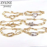 5PCS Cz Snap Clasp Charm Bracelet Heart Star Oval Shape Adjustable