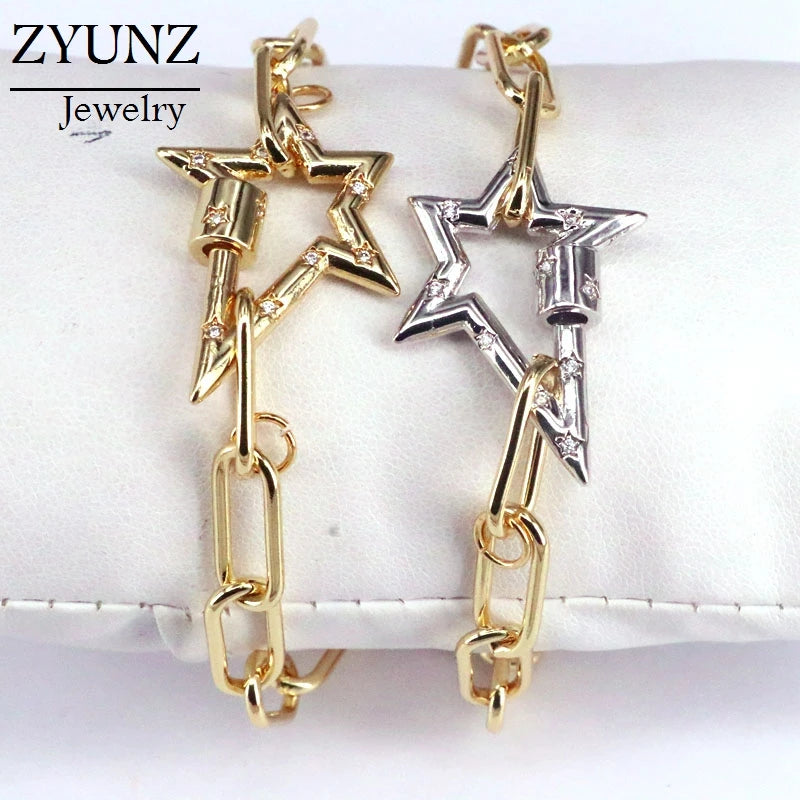 5PCS Cz Snap Clasp Charm Bracelet Heart Star Oval Shape Adjustable
