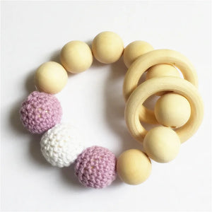 5PCS DIY Wooden Baby Pacifier Teething Wood Ring Crochet Knitted Beads