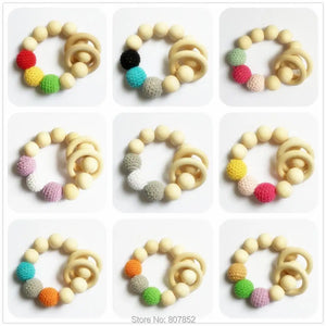 5PCS DIY Wooden Baby Pacifier Teething Wood Ring Crochet Knitted Beads