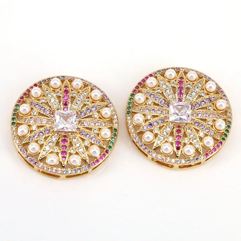5PCS Dainty Round Zircon Charms Shell Pearl Pendant Necklace Gift