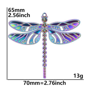 5PCS Dragonfly Drilled Charm Pendant Rainbow Accessories for Custom Jewelry