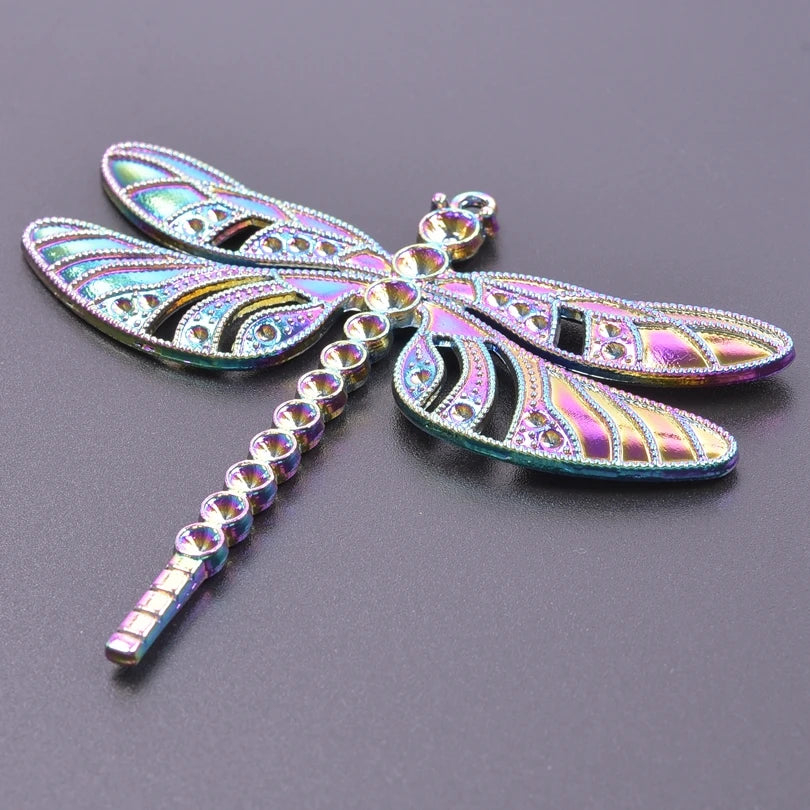 5PCS Dragonfly Drilled Charm Pendant Rainbow Accessories for Custom Jewelry