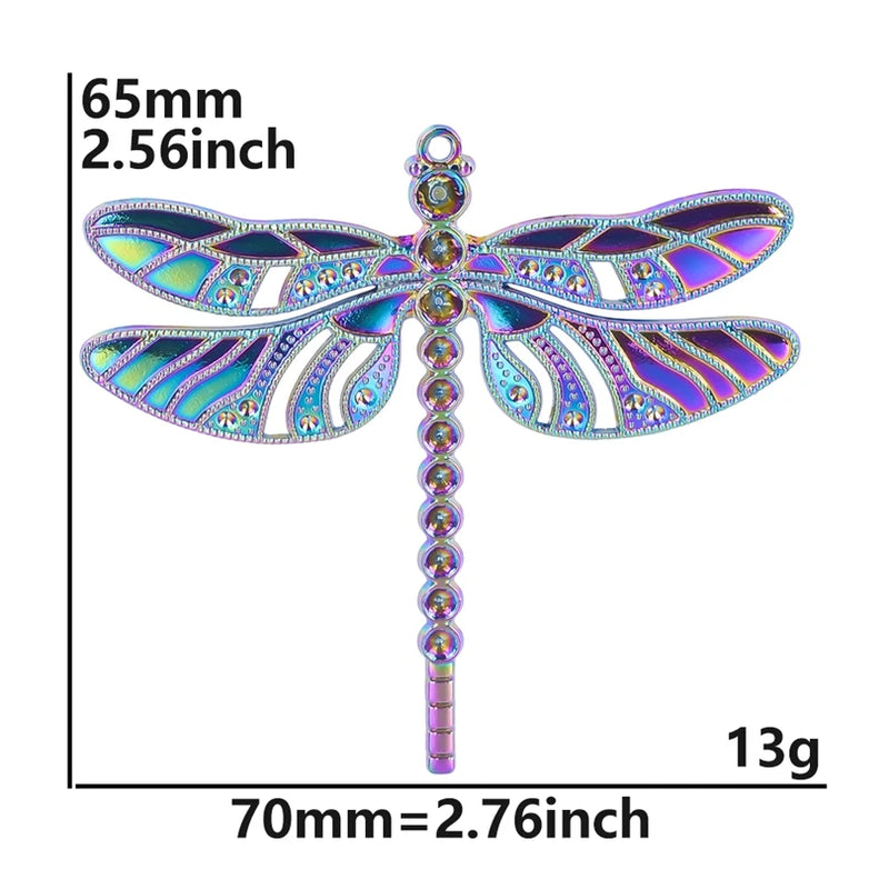 5PCS Dragonfly Drilled Charm Pendant Rainbow Accessories for Custom Jewelry