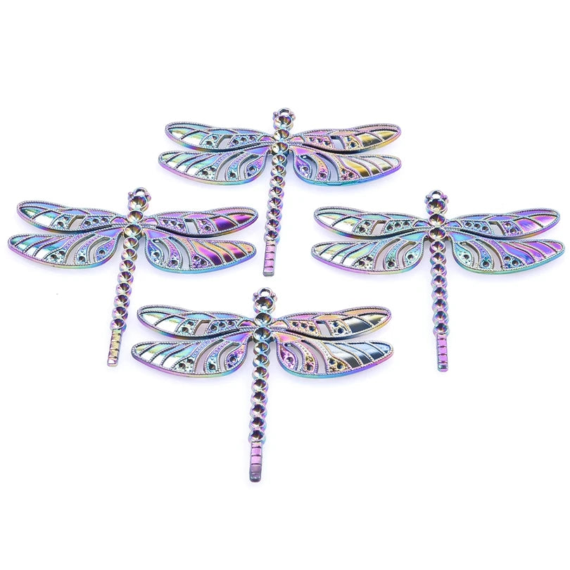 5PCS Dragonfly Drilled Charm Pendant Rainbow Accessories for Custom Jewelry