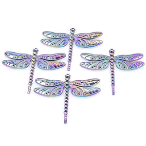 5PCS Dragonfly Drilled Charm Pendant Rainbow Accessories for Custom Jewelry