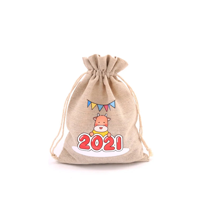 5PCS Cotton Drawstring Christmas Gift Bags Large Size