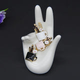 5PCS Enamel Makeup Cup Charm Pendants with Ceramic Flower