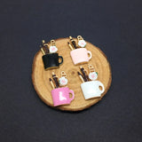 5PCS Enamel Makeup Cup Charm Pendants with Ceramic Flower