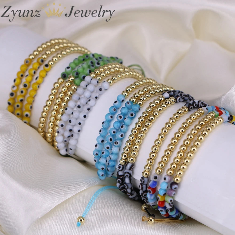 5PCS Evil Eye Glass Beads Bracelet Colorful Lampwork Macrame Bangle