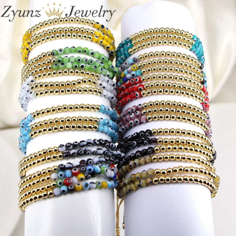 5PCS Evil Eye Glass Beads Bracelet Colorful Lampwork Macrame Bangle
