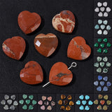 5PCS Faceted Heart Charms Bead Red Jaspers Quartzs Aventurine Loose Beads