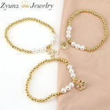 5PCS Freshwater Pearl CZ Beaded Bracelet Vintage