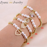 5PCS Freshwater Pearl CZ Beaded Bracelet Vintage