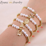 5PCS Freshwater Pearl CZ Beaded Bracelet Vintage