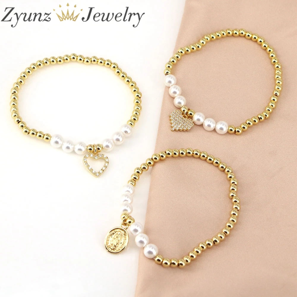 5PCS Freshwater Pearl CZ Beaded Bracelet Vintage