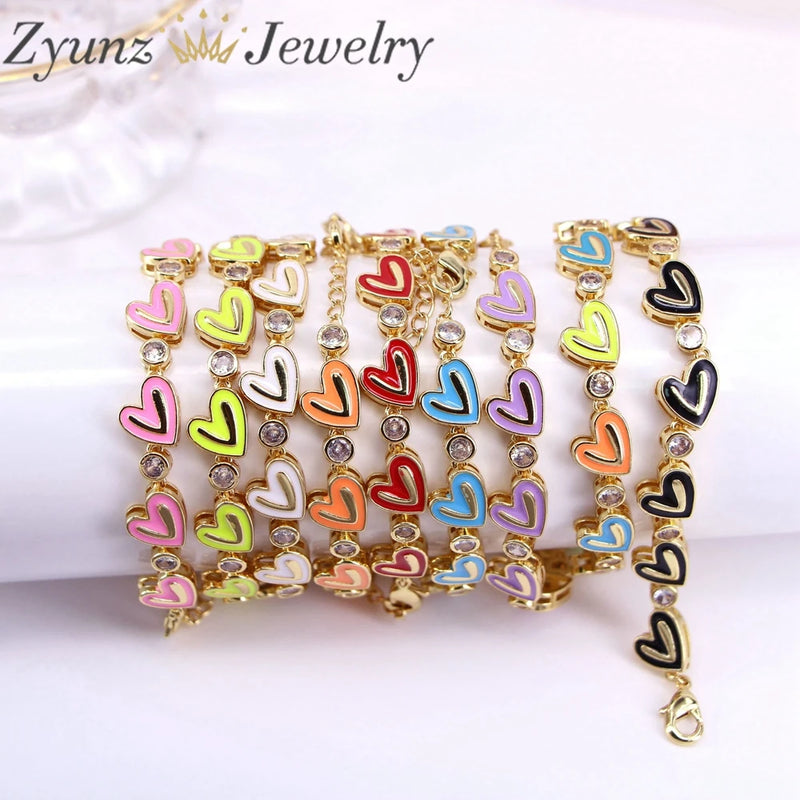 Bohemian Enamel Love Heart Charm Bracelet For Women Colorful Jewelry