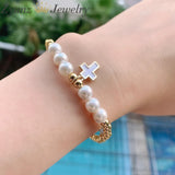 5PCS Beads Pearl Star Cross Multilayer Charm Bracelets Set for Women