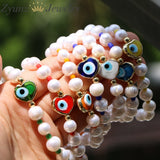 5PCS Lampwork Glass Eye Beads Bracelet Freshwater Pearl Bangle