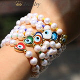 5PCS Lampwork Glass Eye Beads Bracelet Freshwater Pearl Bangle