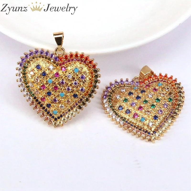 5PCS Colorful Crystal Heart Charms Pendants DIY Jewelry Making