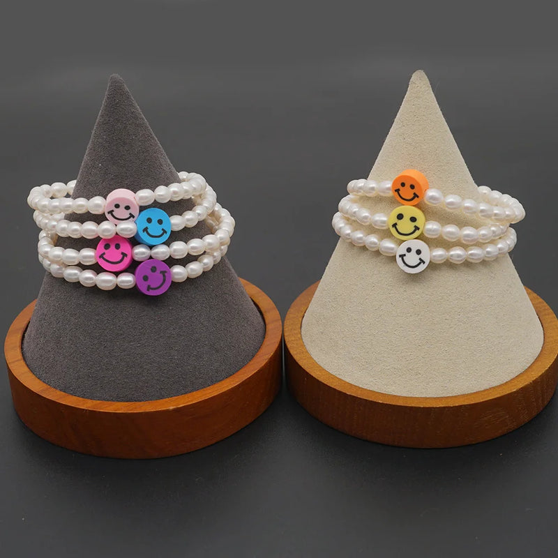 5PCS Natural Pearl Bracelet with Polymer Clay for Women Girls Party