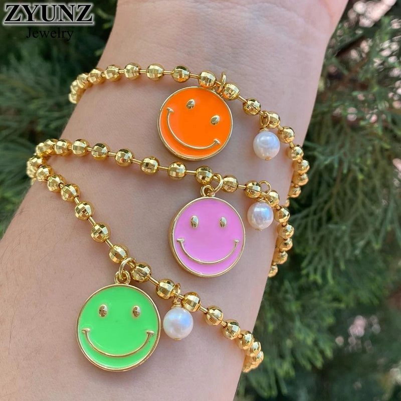 5PCS Women Bead Ball Chain Bracelet Smiley Face Charms Bangles Jewelry