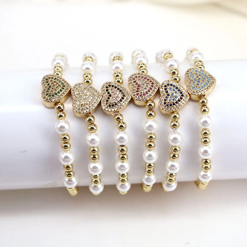 5PCS Zircon Star Heart Cross Hamsa Hand Charm Bracelet