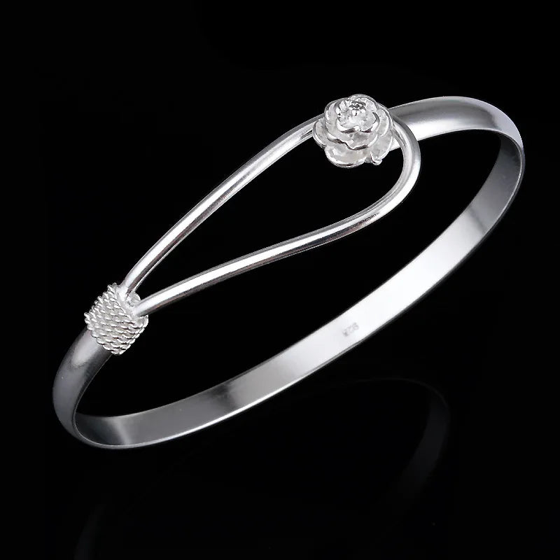 5PCS Silver Plated Charm Flower Bracelets for Women