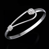 5PCS Silver Plated Charm Flower Bracelets for Women