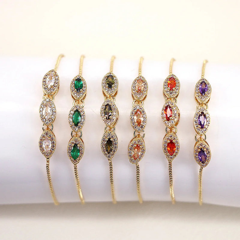5PCS Female CZ Bar Thin Chain Bracelet Gold-color Charm Bangle