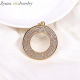5PCS Crystal Round Hollow Circle Pendants for Necklace CZ Micro Pave DIY