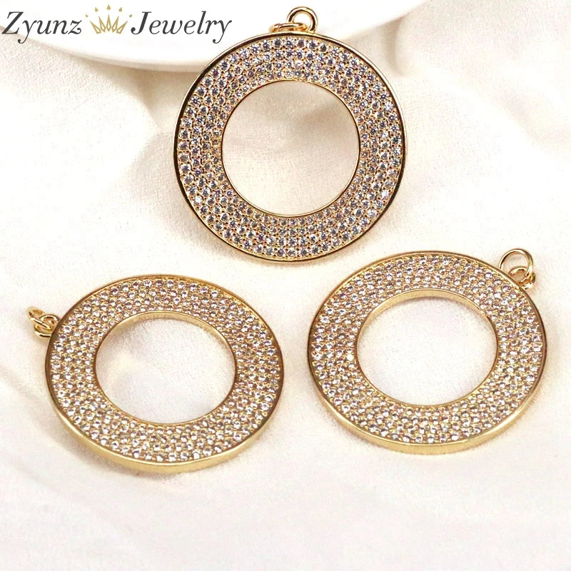 5PCS Crystal Round Hollow Circle Pendants for Necklace CZ Micro Pave DIY