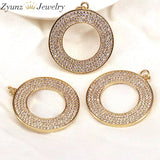 5PCS Crystal Round Hollow Circle Pendants for Necklace CZ Micro Pave DIY