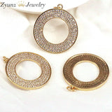5PCS Crystal Round Hollow Circle Pendants for Necklace CZ Micro Pave DIY