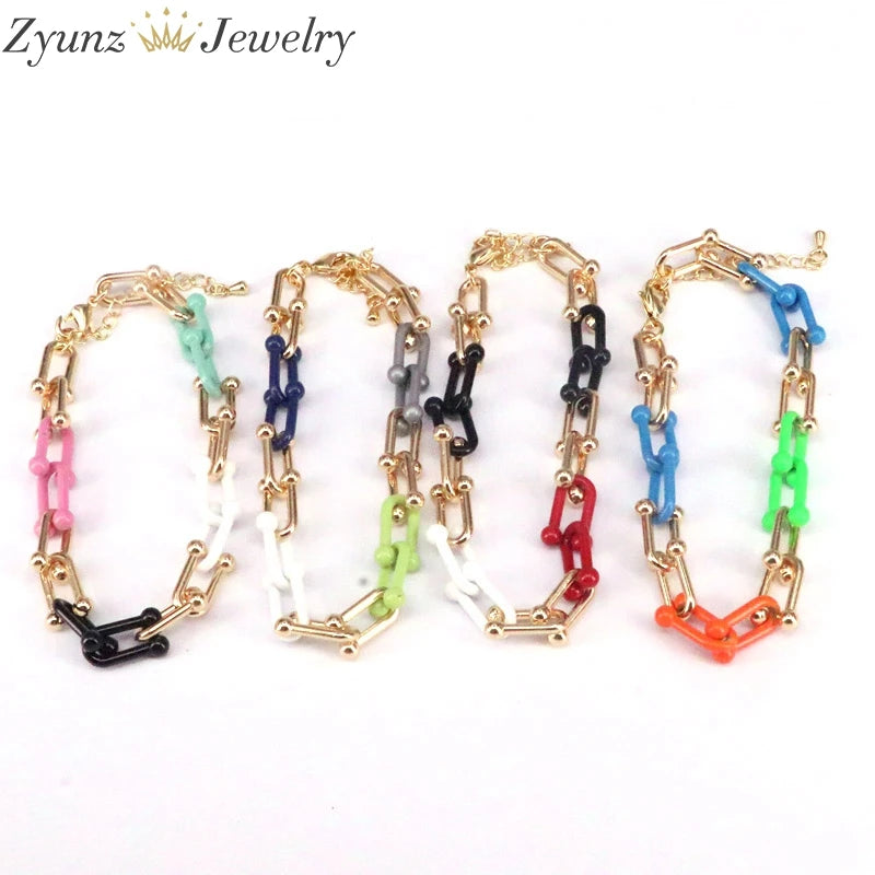 5PCS Colorful Enamel Link Chain Bracelet for Women