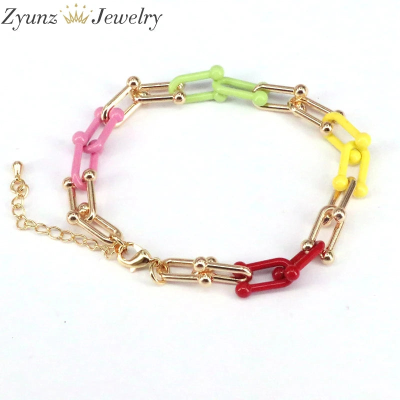 5PCS Colorful Enamel Link Chain Bracelet for Women