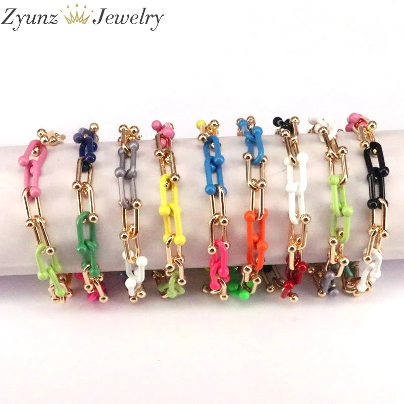 5PCS Colorful Enamel Link Chain Bracelet for Women