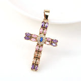 Rainbow CZ Zircon Christian Cross Pendant for Women