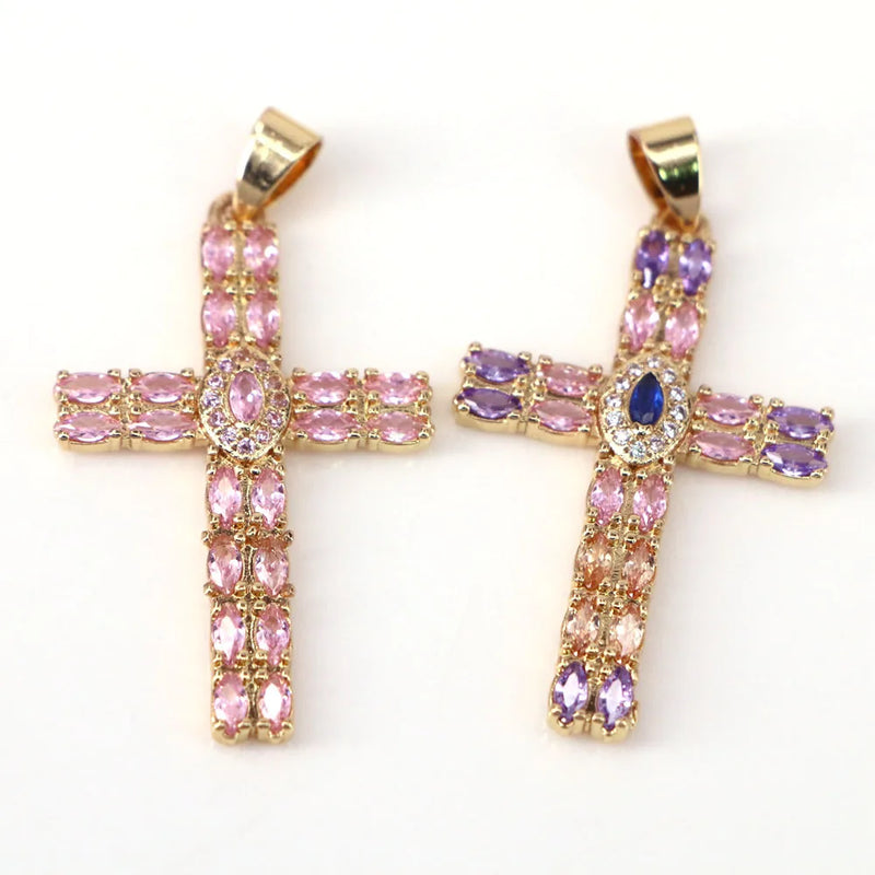 Rainbow CZ Zircon Christian Cross Pendant for Women