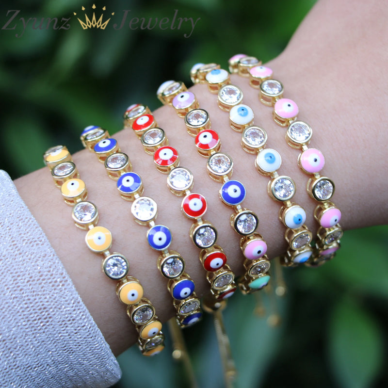 Neon Enamel Round Eye Charm Tennis Chain Bracelet Bangles Men Women Bohemian