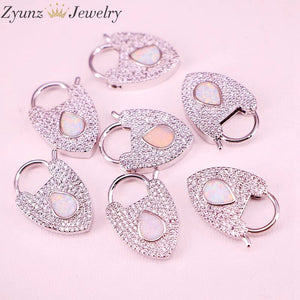 5PCS CZ Heart Clasp Component Metal Clasp Lock